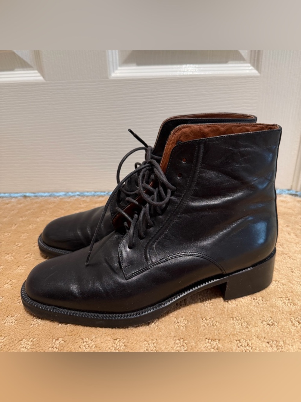Coach black leather lace up ankle boots with small heel